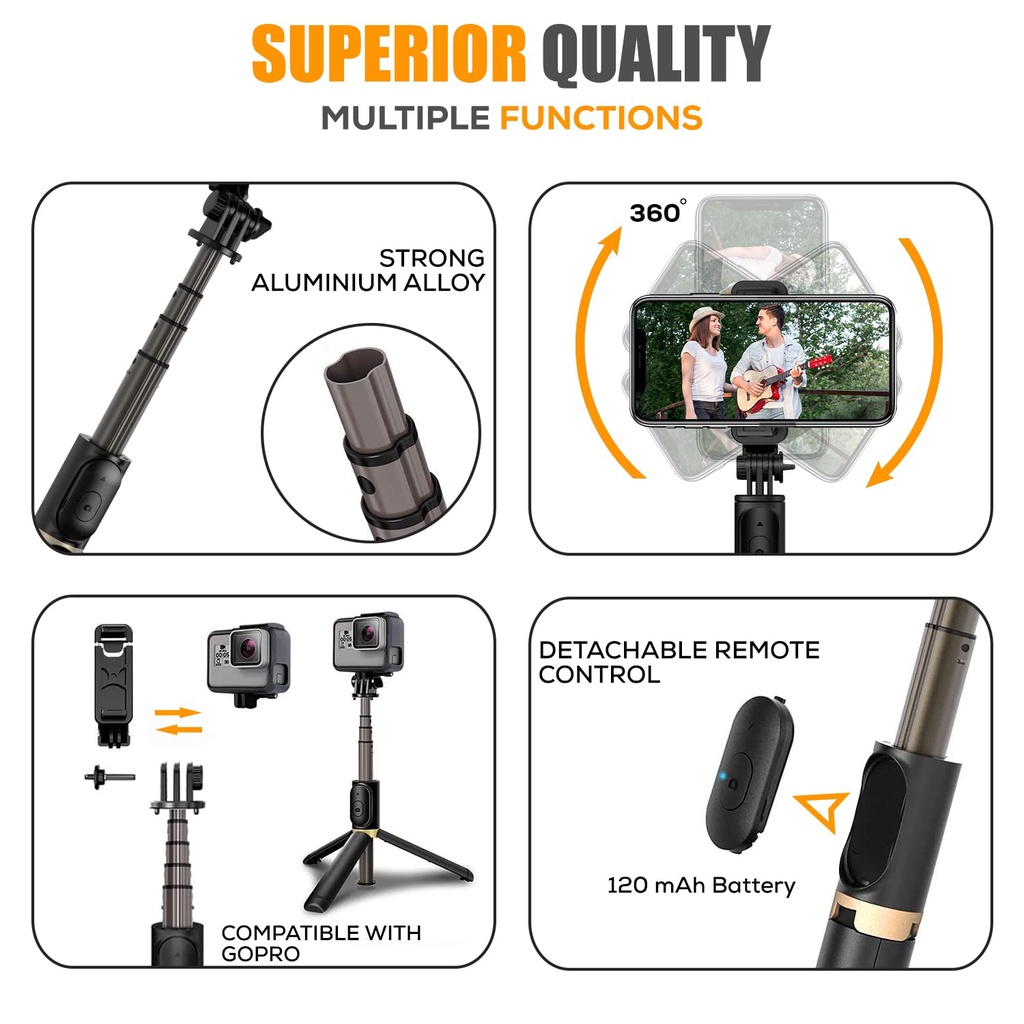 Gậy Chụp Ảnh Wecool S3 Selfie Kèm Remote Kiêm Tripod Giá Đỡ Điện Thoại 3 Chân Có