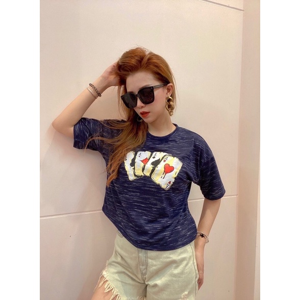 Áo thun cánh dơi form croptop in lá bài long vnxk