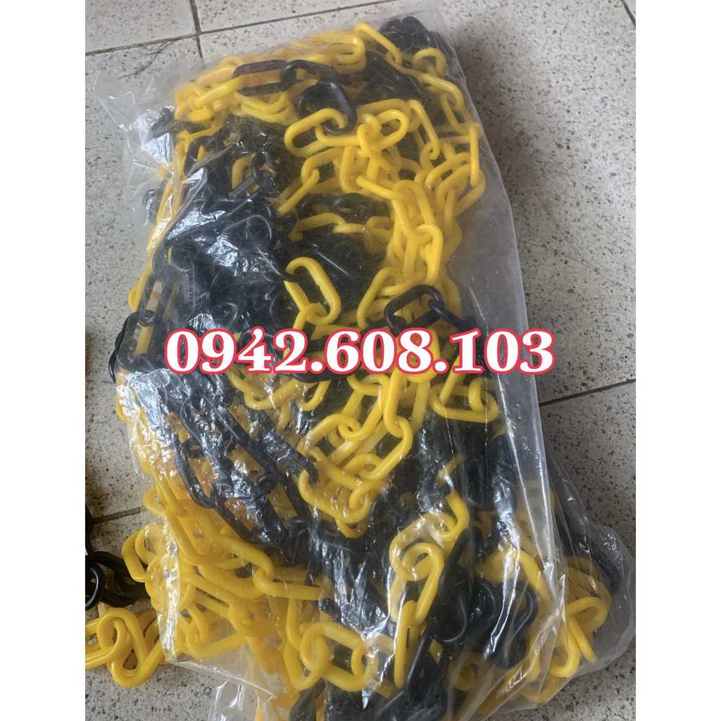 Dây Xích Nhựa Nối Cọc Tiêu  Xích nhựa phi 6 màu vàng đen, Đỏ trắng 25m