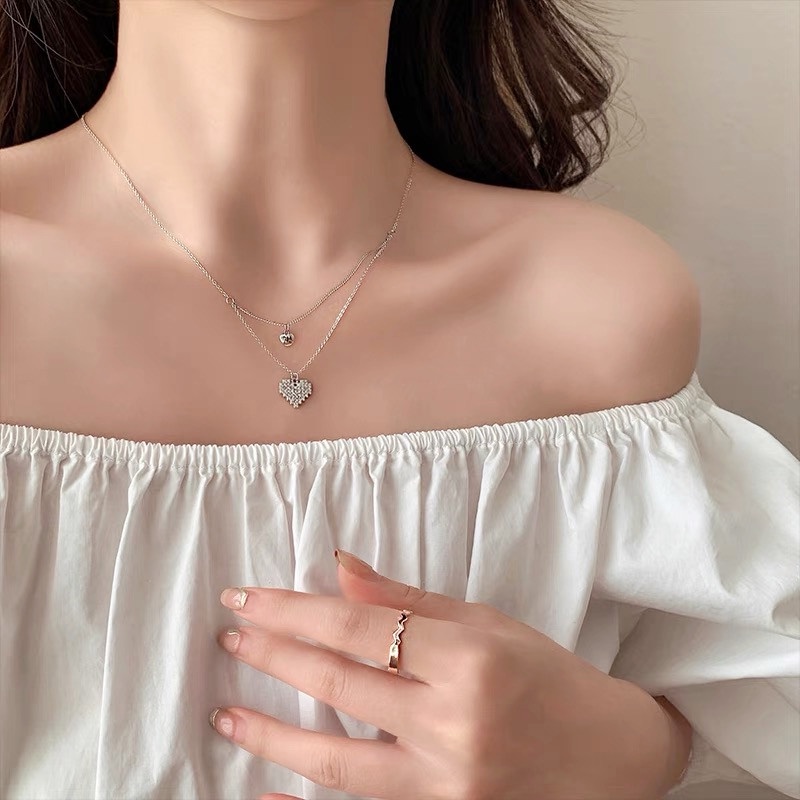 Vòng cổ Hai Lớp Hình Trái Tim Đính Đá Thời Trang Cho Nữ