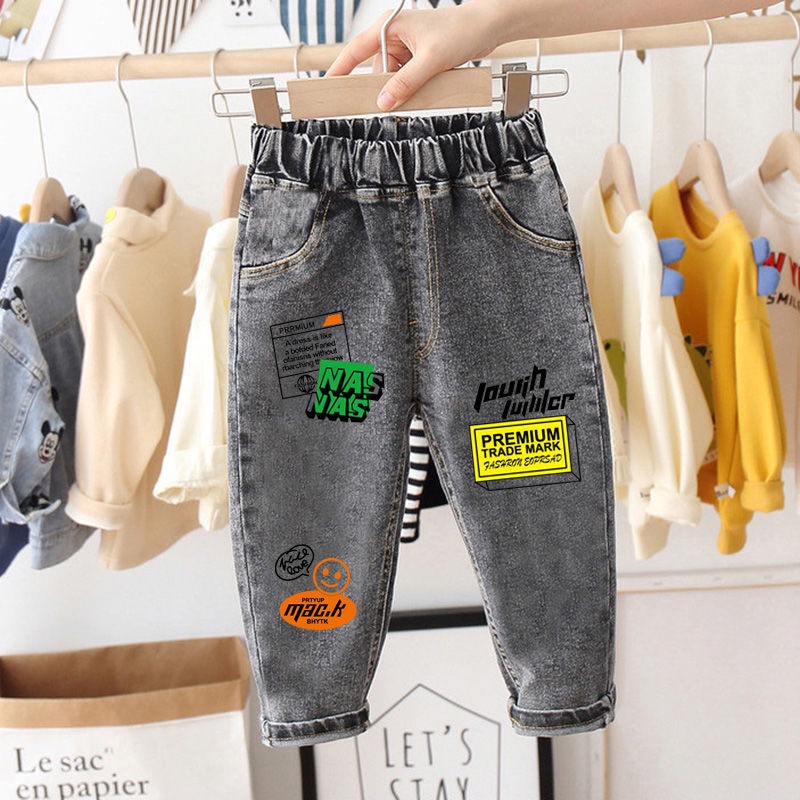 Quần Jean Dài Dáng Rộng In Hoạt Hình Kiểu Hàn Quốc Thời Trang Mùa Hè Cho Bé Trai 2022