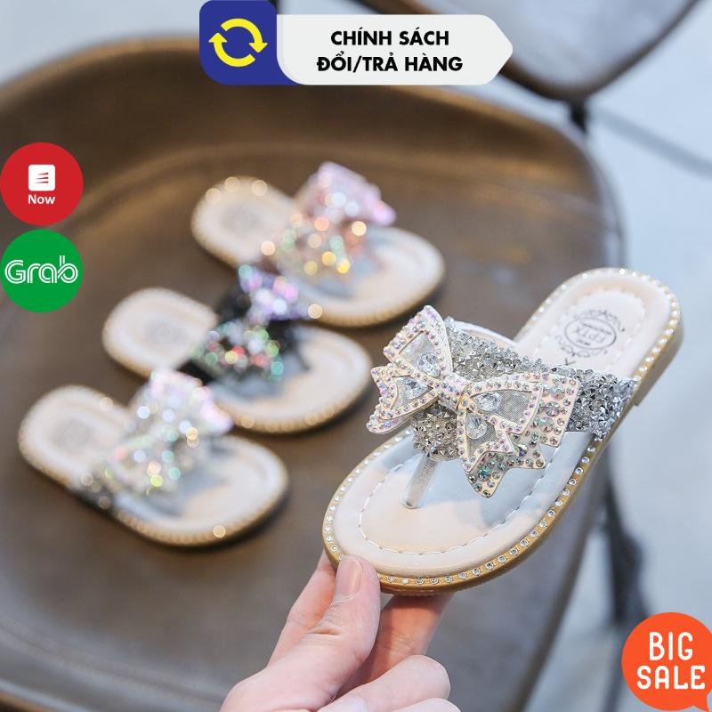 Dép cho bé gái gắn nơ size 21-30 Dép kẹp đính kim tuyến lánh cho bé Dép trẻ em da mềm êm nhẹ mẫu hot 2023