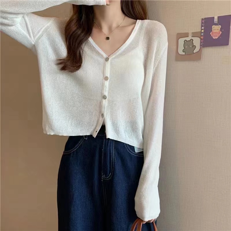 Áo Cardigan Dệt Kim Mỏng Dáng Rộng Cổ Chữ V Thời Trang Dành Cho Nữ