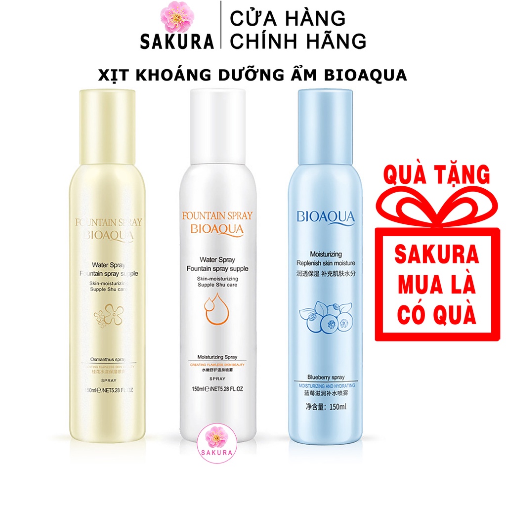 Xịt khoáng BIOAQUA dưỡng ẩm kiểm soát dầu cố định lớp trang điểm nội địa trung Sakura 150ml