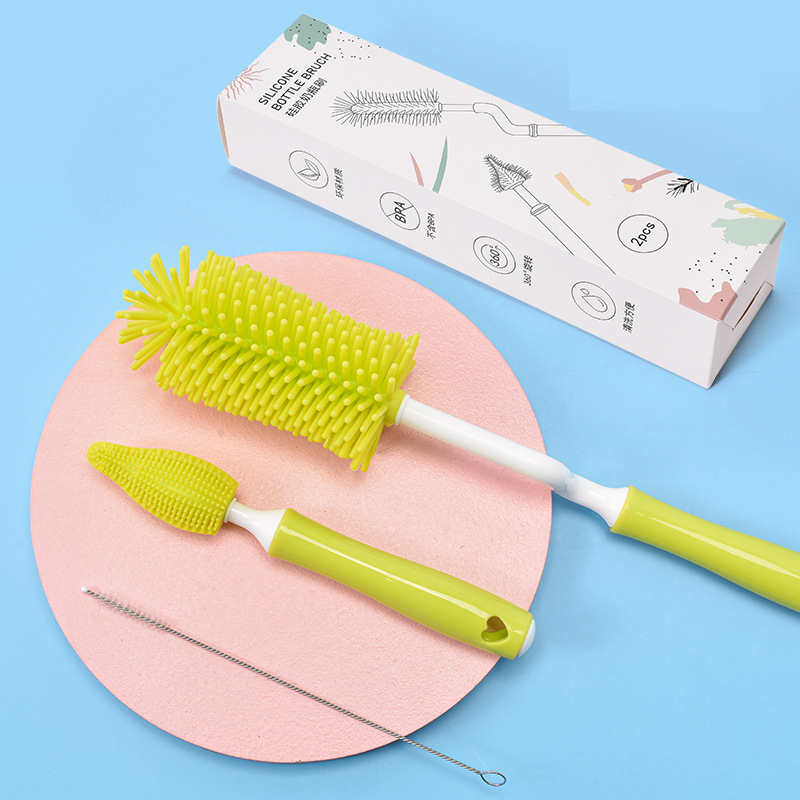 Bộ cọ bình cao cấp silicone 3 chi tiết, tay cầm xoay 360 độ