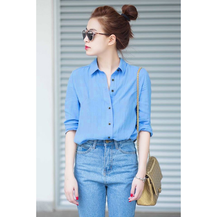Áo sơ mi nữ màu xanh biển đậm
