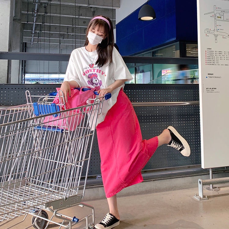 Chân váy jean Dài Dáng Chữ A Màu Hồng Phong Cách Hàn Quốc Thời Trang Hàng Mới 2022 Dành Cho Bạn Gái