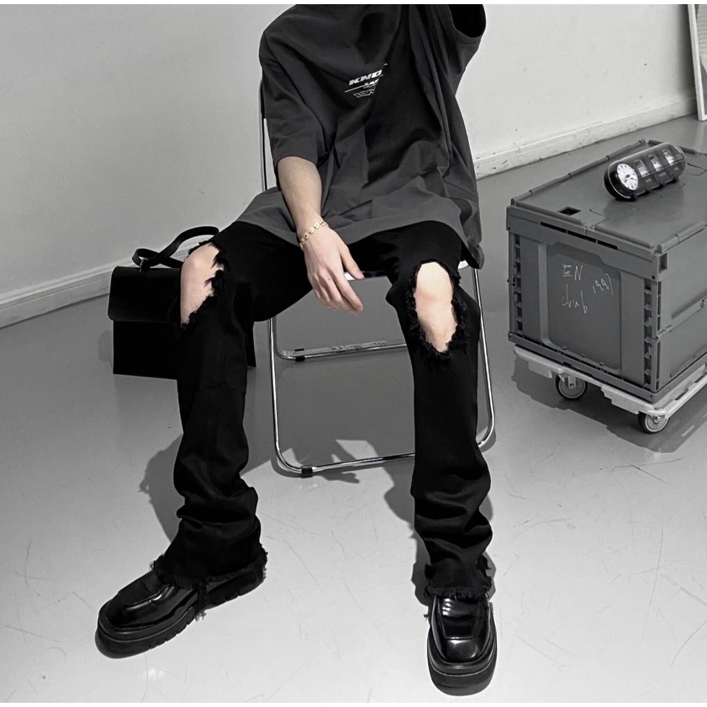 Quần Jean Nam Đen Rách Ống Loe Đẹp Cao Cấp - Quần Bò Nam Hàng Chuẩn SHop