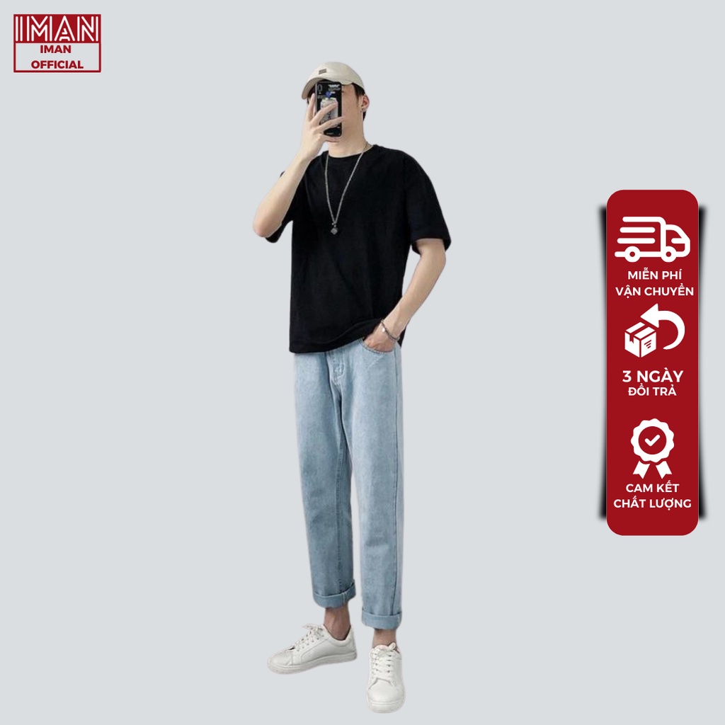 Quần baggy jean nam ống suông rộng+ áo phông tay lỡ unisex bán kèm deal sốc style hàn quốc