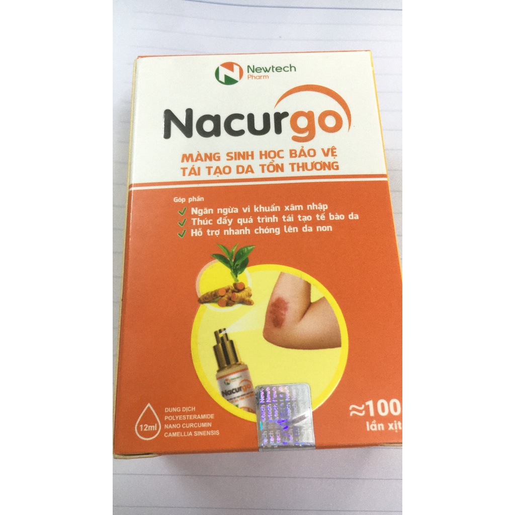 Nacugo nghệ, xịt bảo vệ vết thương và tái tạo da non, mau lành.