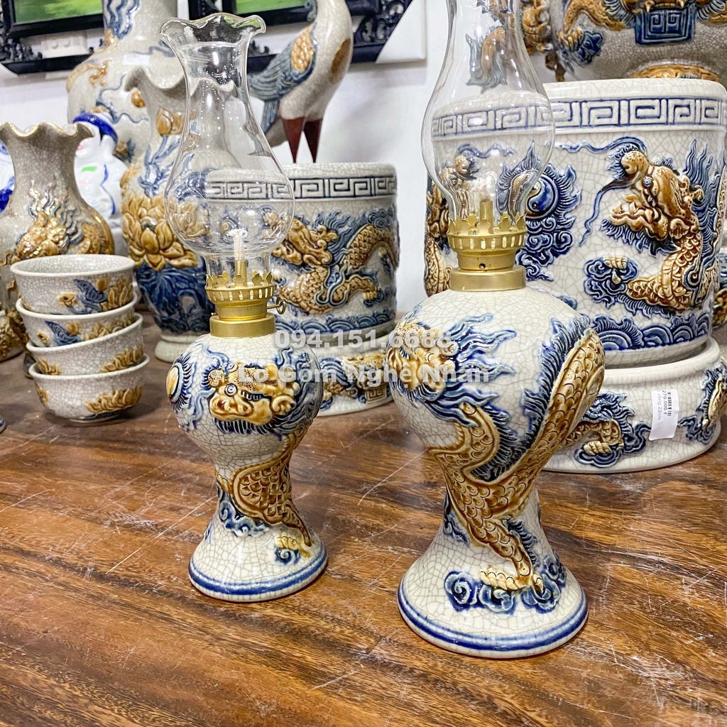 Đèn Thờ Cúng Men Rạn Váy Tròn Rồng - Váy Vuông Sen Bát Tràng - Nghệ nhân Chế Tác