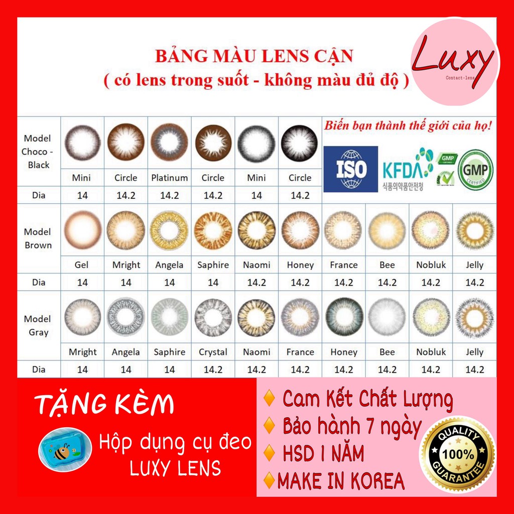 Combo LUXY LENS Hàn Quốc 0-8 độ Full Bộ có Cốc rửa [Được Chọn Mẫu] - Kính Áp Tròng Cao Cấp