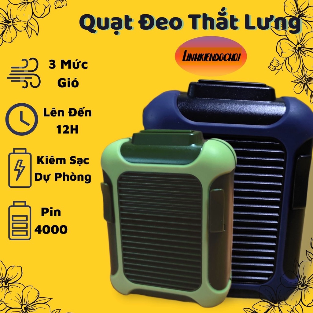 Quạt Mini đeo cổ, quạt tích điện - Mini Cầm Tay Đeo thắt lưng pin 4000mah có cổng sạc ĐT rất tiện lợi