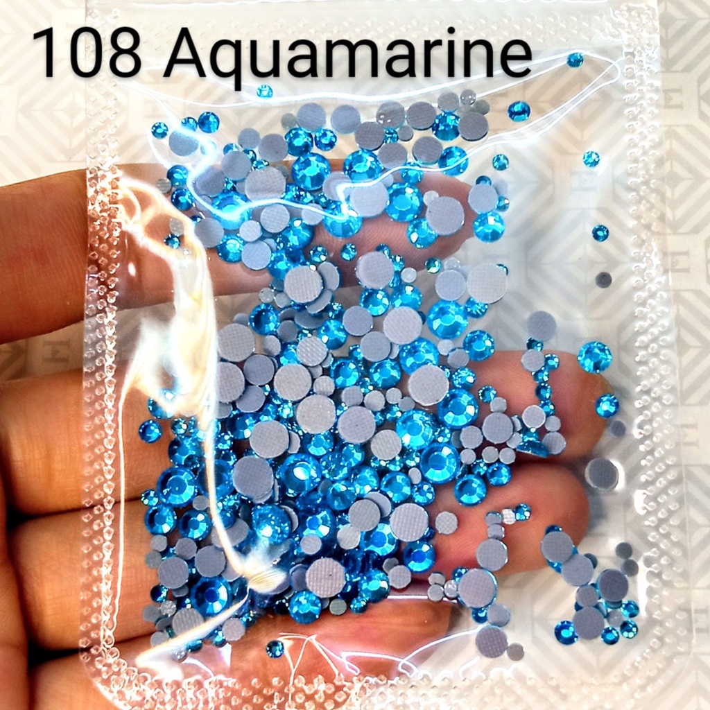 ĐÁ ĐÍNH NAIL -108 AQUAMARINE - TÚI MIX SIZE -ĐÁ CHÂN KEO LƯỚI