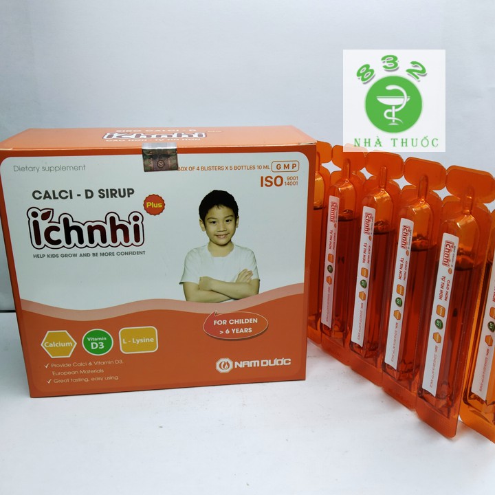 Siro Canxi–D Ích Nhi cho trẻ từ 6 tuổi cao hơn tự tin hơn hộp 4 vỉ x 5 ống