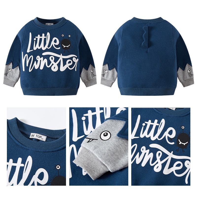 [THOMAS KIDS] Áo Sweater Tay Dài In Hình Quái Vật Nhỏ Dễ Thương Cho Bé Trai Và Gái 1-9 Tuổi