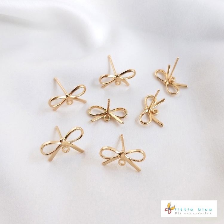 Bông Tai Mạ Vàng 14K Đính Nơ Handmade S925