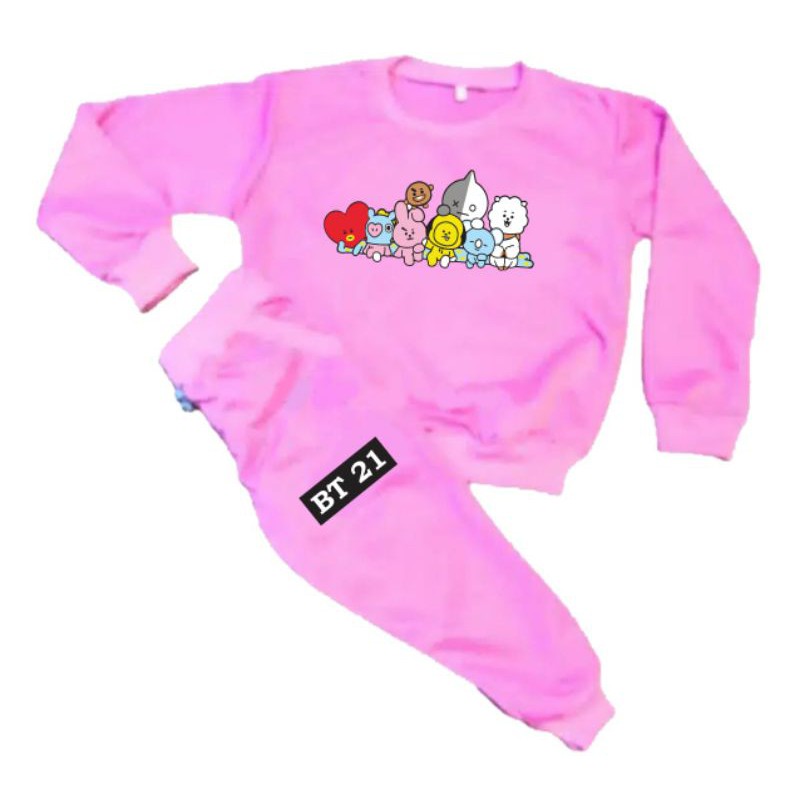 Bộ Đồ Ngủ Áo + Quần Dài In Hình BT21 Cho Bé