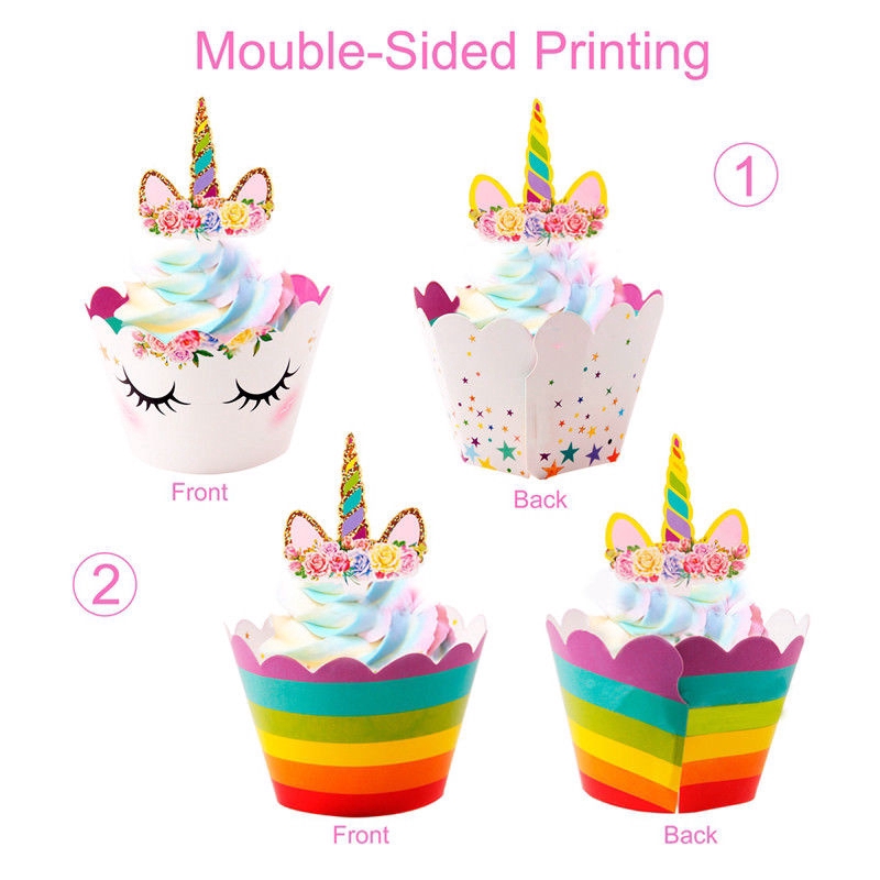 Set 24 phụ kiện trang trí bánh cupcake hình cầu vồng