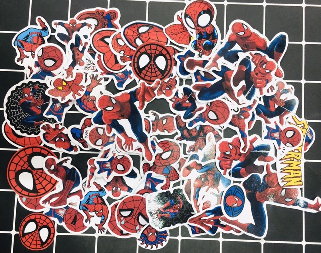 Bộ 30-50 Sticker người nhện Batman siêu anh hùng ép lụa