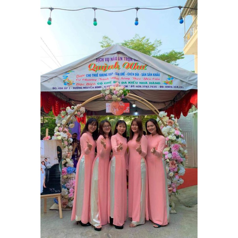 Áo dài phụ dâu màu hồng trơn