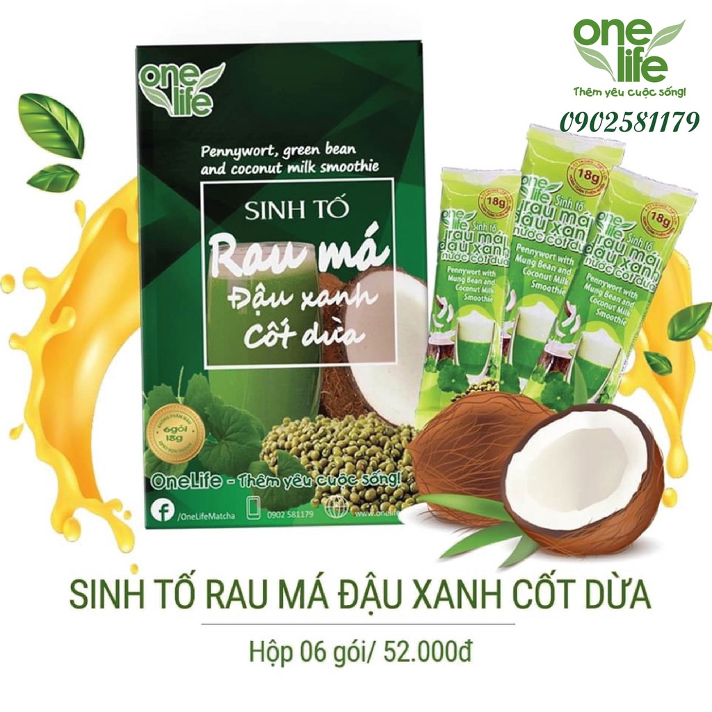 Hộp 6 gói Bột Rau Má Đậu Xanh Cốt Dừa ONELIFE hòa tan thanh mát, giải nhiệt