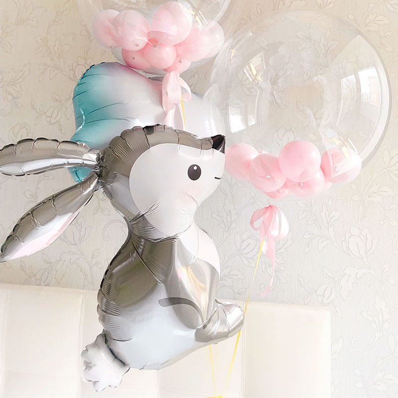 Bong Bóng Hình Tai Thỏ Hoạt Hình Dài 80CM Màu Xám Trang Trí Tiệc Sinh Nhật Cho Bé