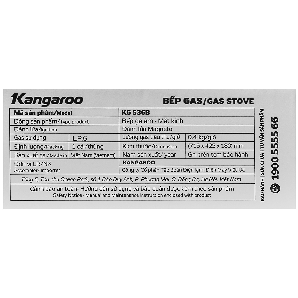 Bếp ga âm Kangaroo KG536B