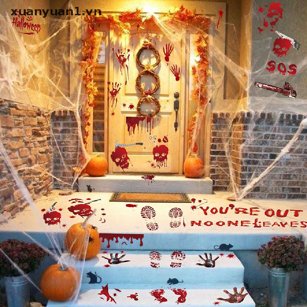 Decal dán tường Kính Hình Bàn Tay Máu Kinh Dị Trang Trí Halloween