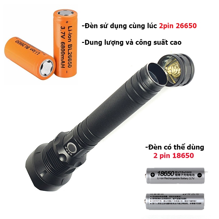 Đèn pin chống nước chiếu xa XHP70 METAL STORE,Đèn bin siêu sáng pin trâu
