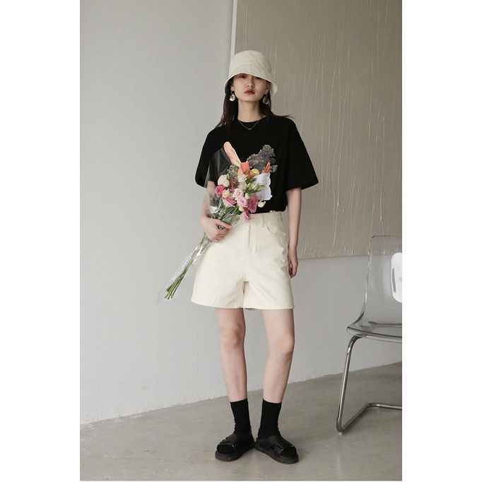 Áo thun nữ form rộng đẹp tay lỡ kiểu hàn quốc chất vải cotton AT174 Miucho in hoạt tiết