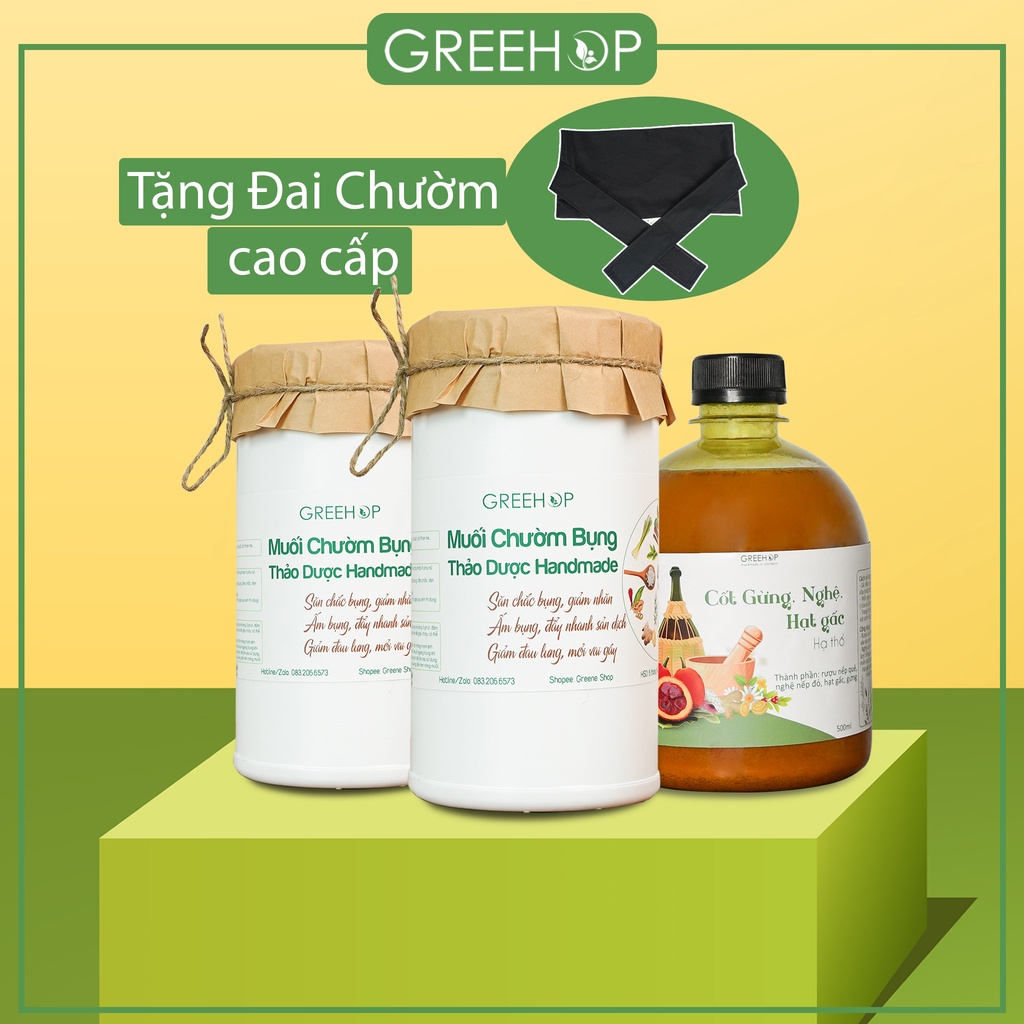 Muối chườm bụng giảm eo, giảm mỡ bụng Tặng kèm đai muối chườm GREEHOP (handmade)