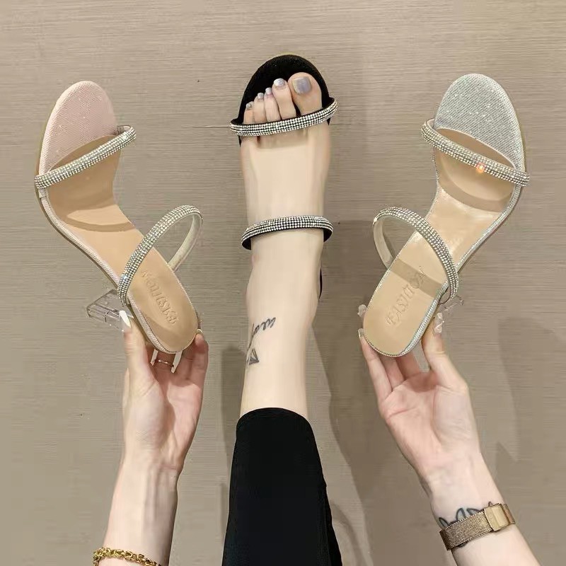 (ORDER) Guốc cao gót 8cm quai mảnh tán đá BIZE SIZE 35-42