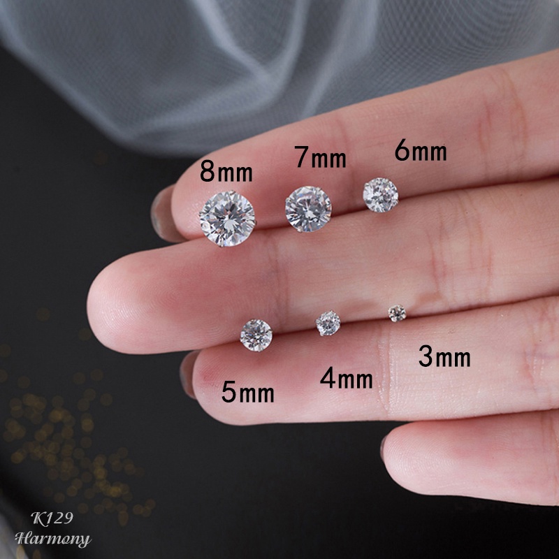 Khuyên tai nam nữ bạc 925 nụ mặt đá nhiều size đơn giản, unisex K129 K190(1 chiếc)| GEMY SILVER