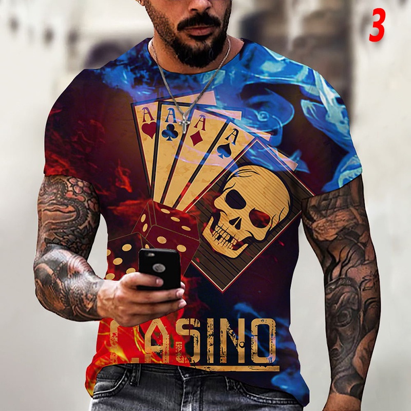 Áo thun tay ngắn cổ tròn dáng rộng in hình thẻ bài thời trang cho nam giới XXS-6XL