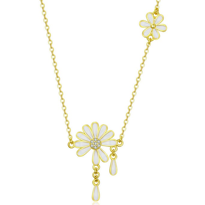 Vòng Cổ Bamoer BSN076 Bằng Bạc 925 Hình Hoa Cúc Khảm Đá Zircon Cho Nữ