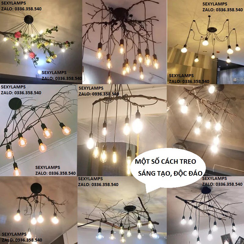 Đèn thả nhện NORDIC RETRO SPIDER 6 bóng, thả bàn ăn, phòng khách. Đèn chùm trang trí quán cafe