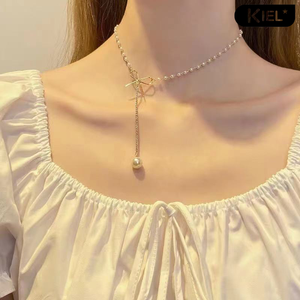 Kiel 💎Necklace Bow-tie Design Easily Match Copper Fashion Faux Pearl Necklace