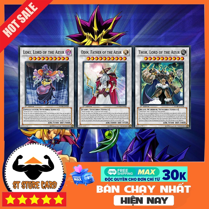 SET 3 THẺ BÀI VỊ THẦN BẮC ÂU THOR, GODIN,... YUGIOH THẺ IN ST STORE CARD 115