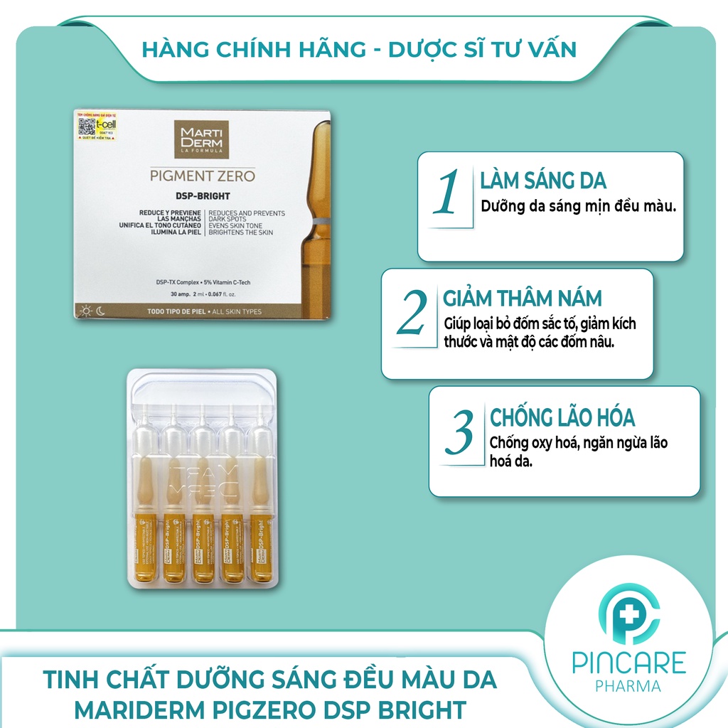 Tinh chất dưỡng da Martiderm Pigzero DSP Bright Ampoule( Vỉ ) dưỡng sáng đều màu da (Date 6/2024) -Nhà Thuốc PinCare