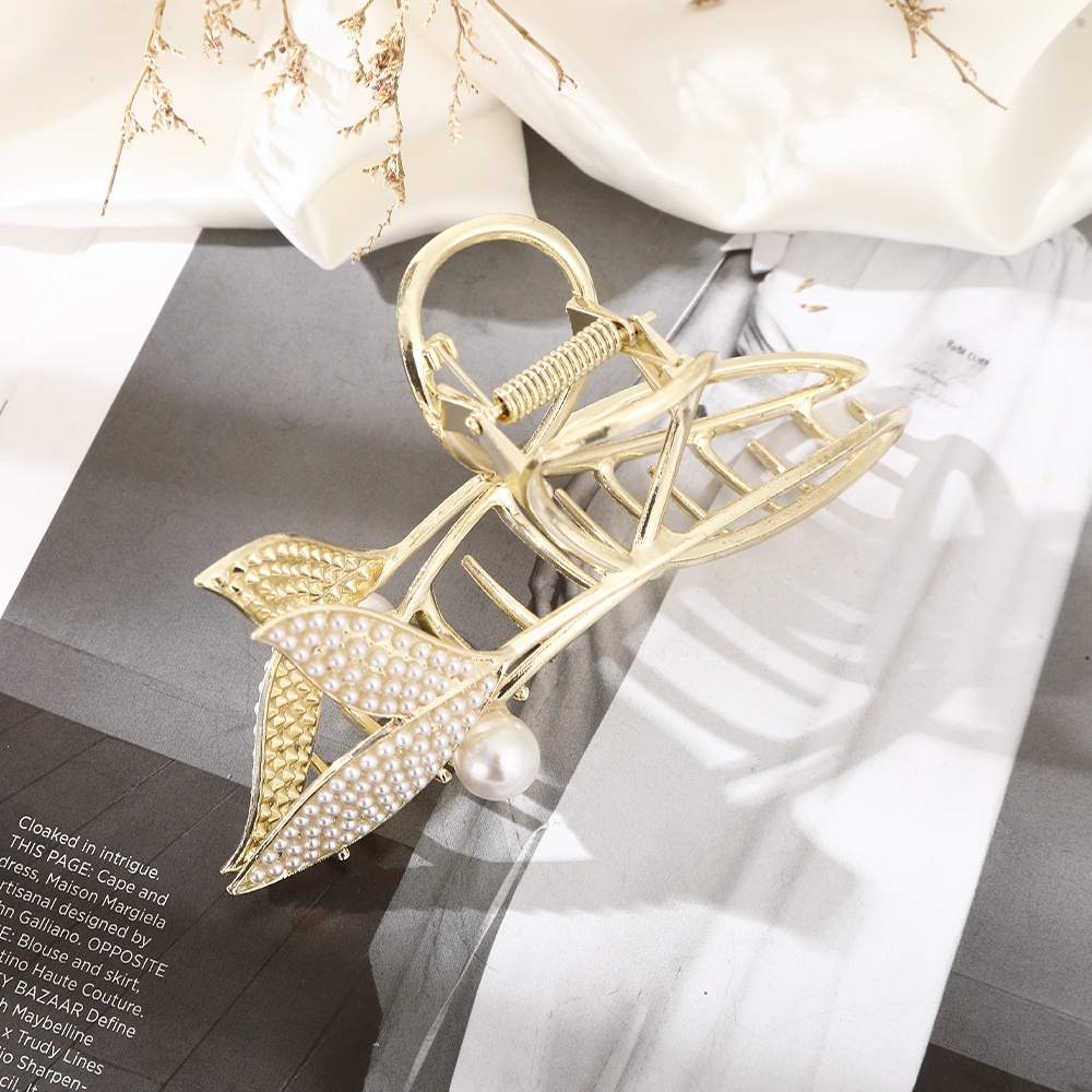 Kẹp tóc Haimeikang kim loại đính đá và ngọc trai nhân tạo thời trang