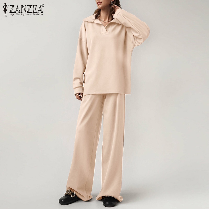 Bộ đồ ZANZEA dành cho nữ thiết kế áo tay dài và quần dáng rộng