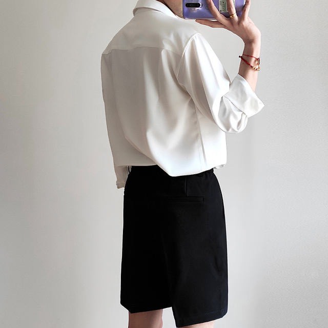 -Hàng nhập khẩu Áo sơ mi Vest tay dài unisex nam nữ form rộng kiểu Hàn Quốc hàng hiệu cao cấp chất lụa mềm mịn - Basic2 