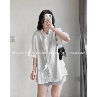 [Hàng sẵn] ÁO SƠ MI CỘC TAY CÀI CÚC LỆCH CHẤT LỤA MỀM
