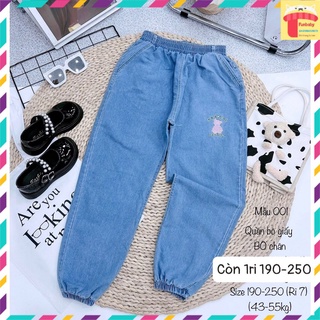 Quần jean bo gấu bé g 10-18 tuổi thêu chữ cookies và hình gấu, Quần bò cho bé size đại vải mềm mỏng thời trang cao cấp