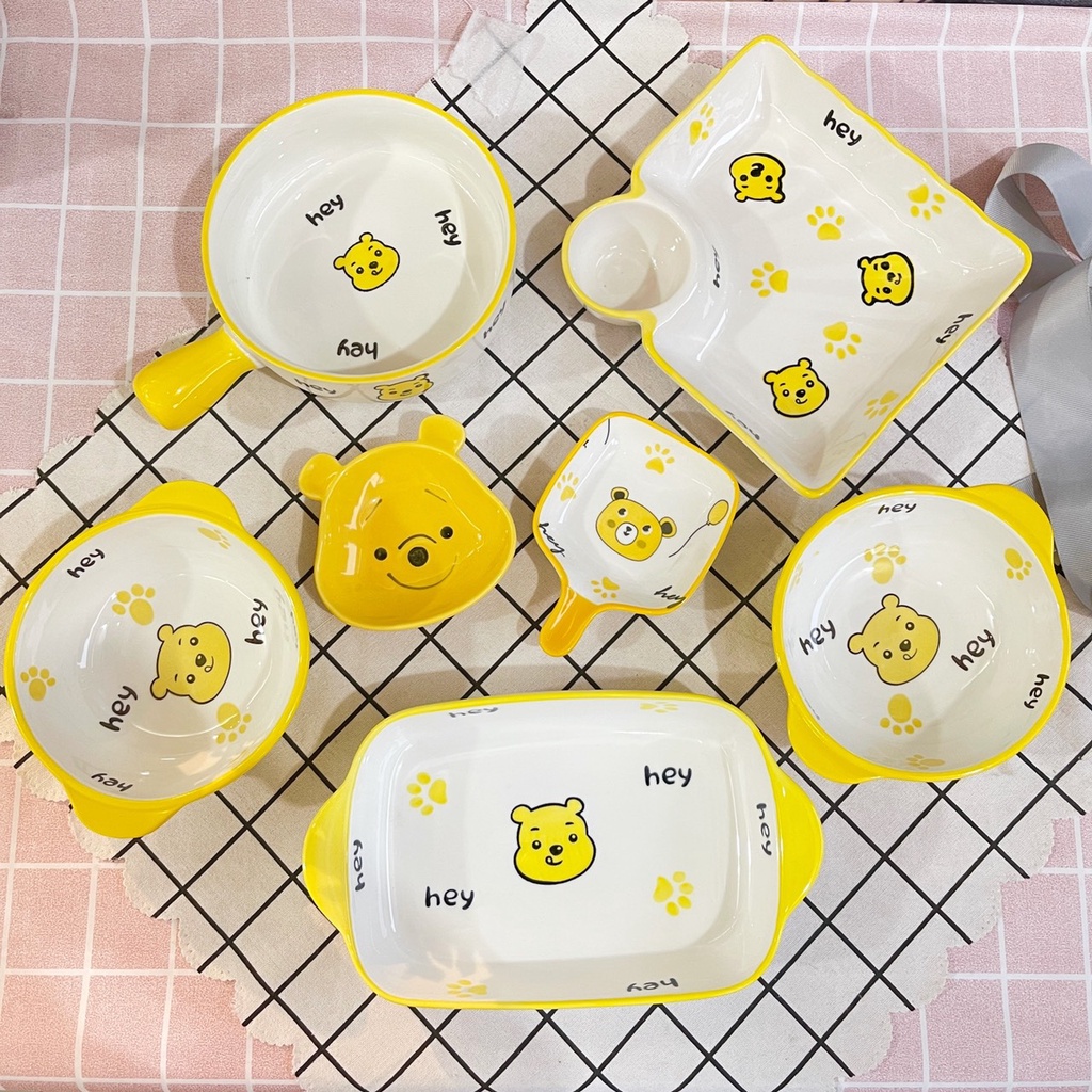 Chén Dĩa Dễ Thương Đĩa Sứ Set Bát Đĩa Decor Bát Ăn Cơm Chén Sứ Đẹp sét gấu vàng xinh yêu