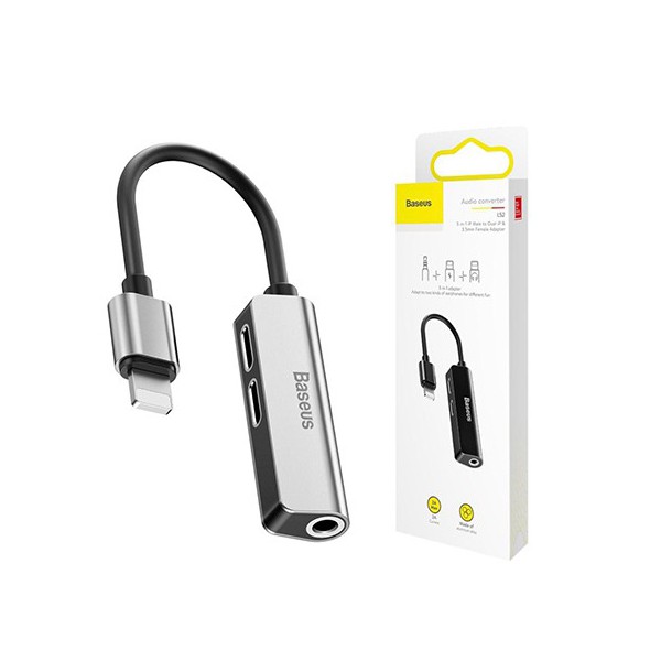 Cáp chuyển Lightning sang jack 3.5mm Baseus CALL52  - tích hợp thêm 2 cổng lightning phụ