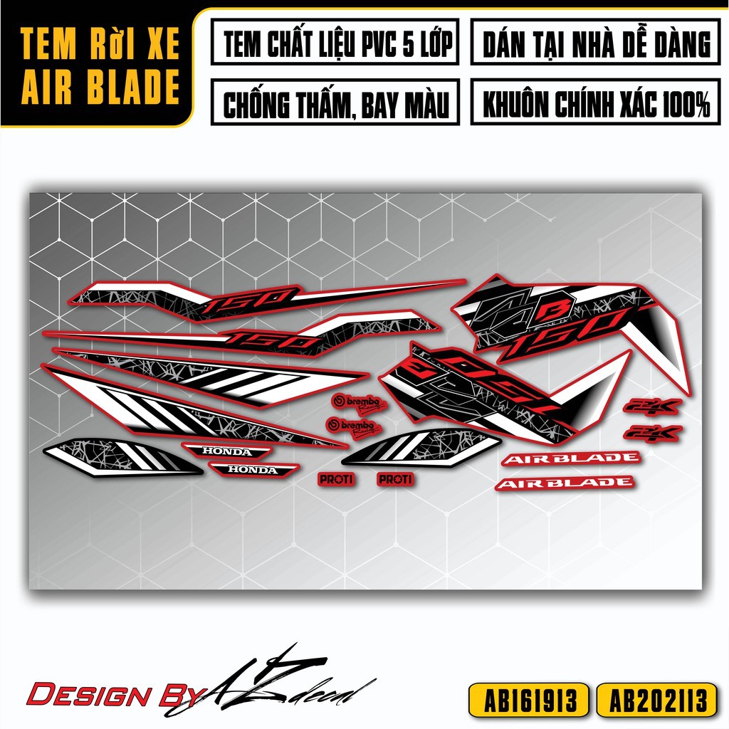 Tem Airblade Mẫu 150 &125 Nhiều Lựa Chọn Màu | AB13 | Chất Liệu Decal Chống Nước, Áp Dụng Xe AB 2016 - 2022