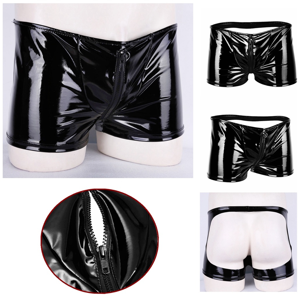 Quần Lót Boxer Da Bóng Khóa Kéo Trước Cho Nam