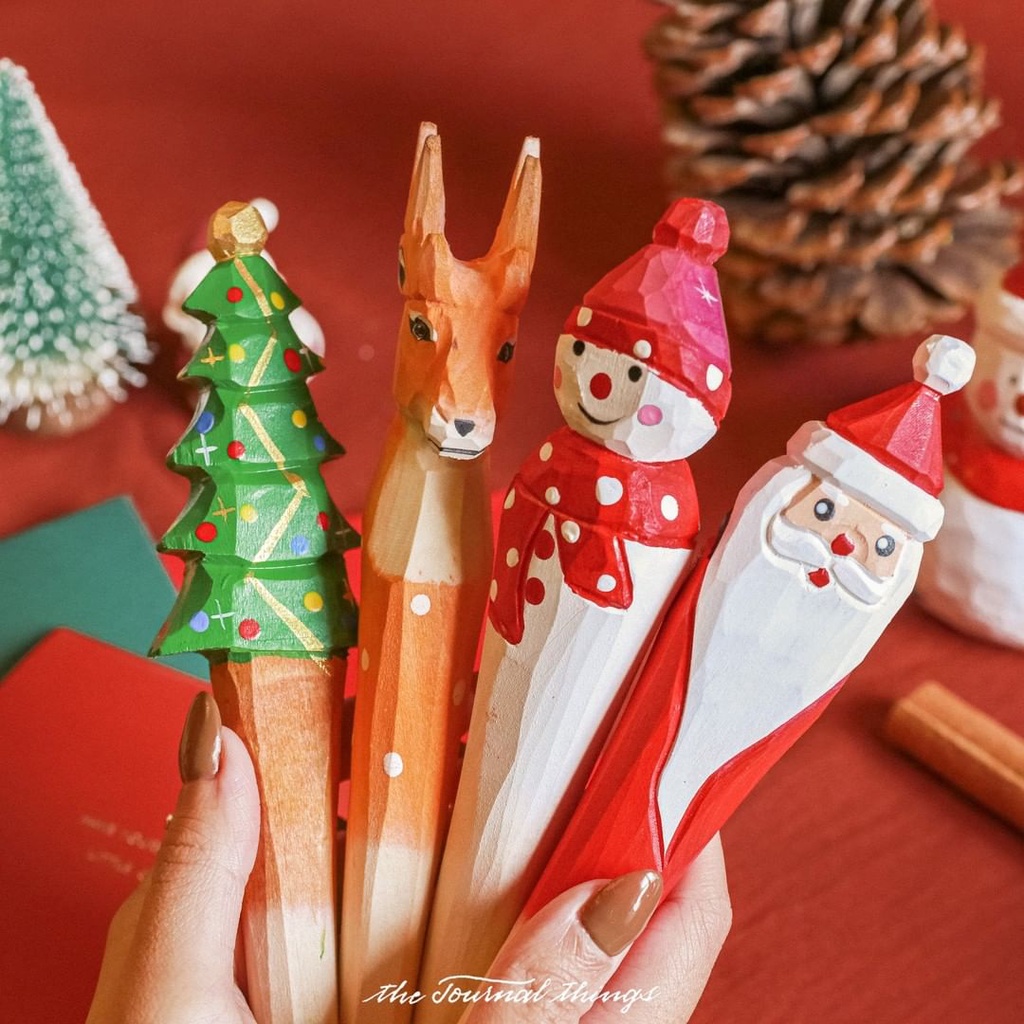 Bút Gel Gỗ Trang Trí Giáng Sinh, Christmas
